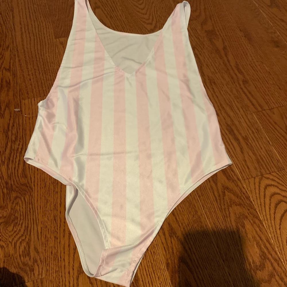Pink and White Striped Body Suit